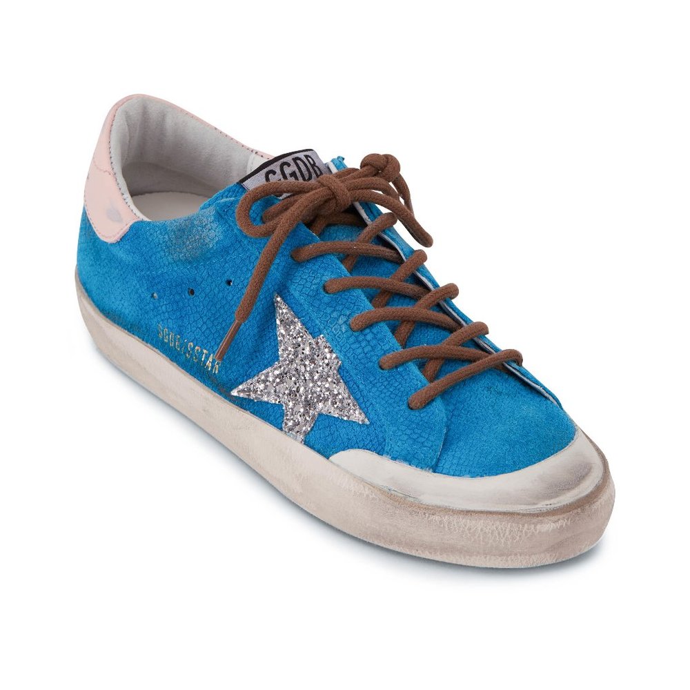 NIB Golden Goose Super-Star Blue Lizard Print Suede sneaker, 40